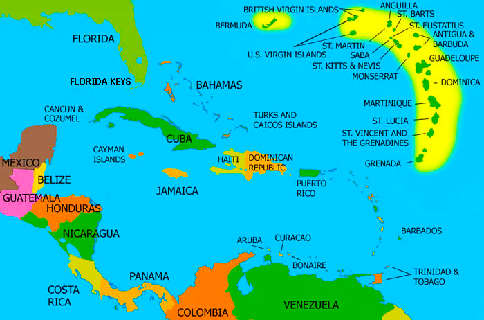 Travel Island Caribbean Destinations - Caribbean Map