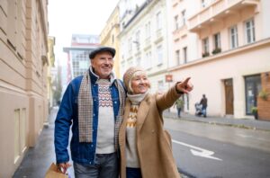 Senior couple walking in Vienna, Austria