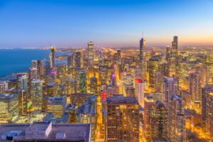 Skyline at night Chicago Illinois